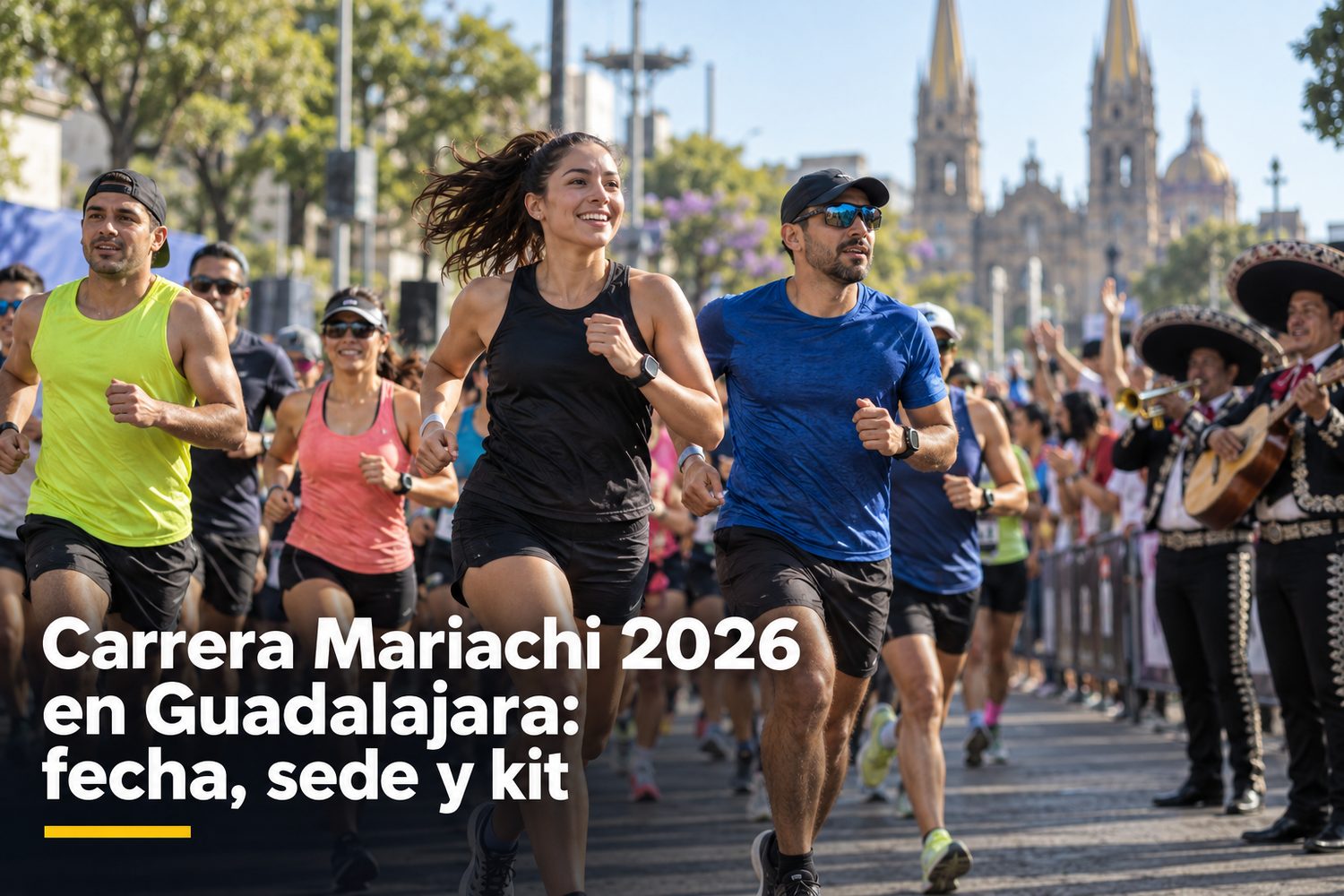 Corredores en la salida de la Carrera Mariachi sobre Av. Manuel Ávila Camacho, en Guadalajara