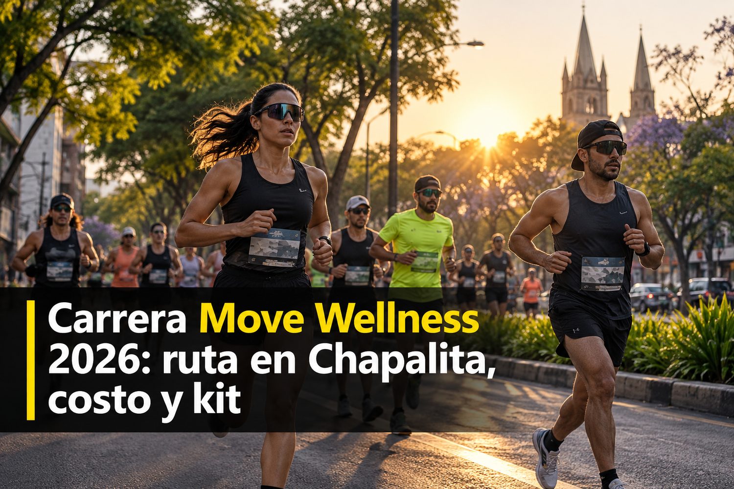 Corredores sobre avenida Guadalupe en Chapalita al amanecer, con árboles del camellón a los lados