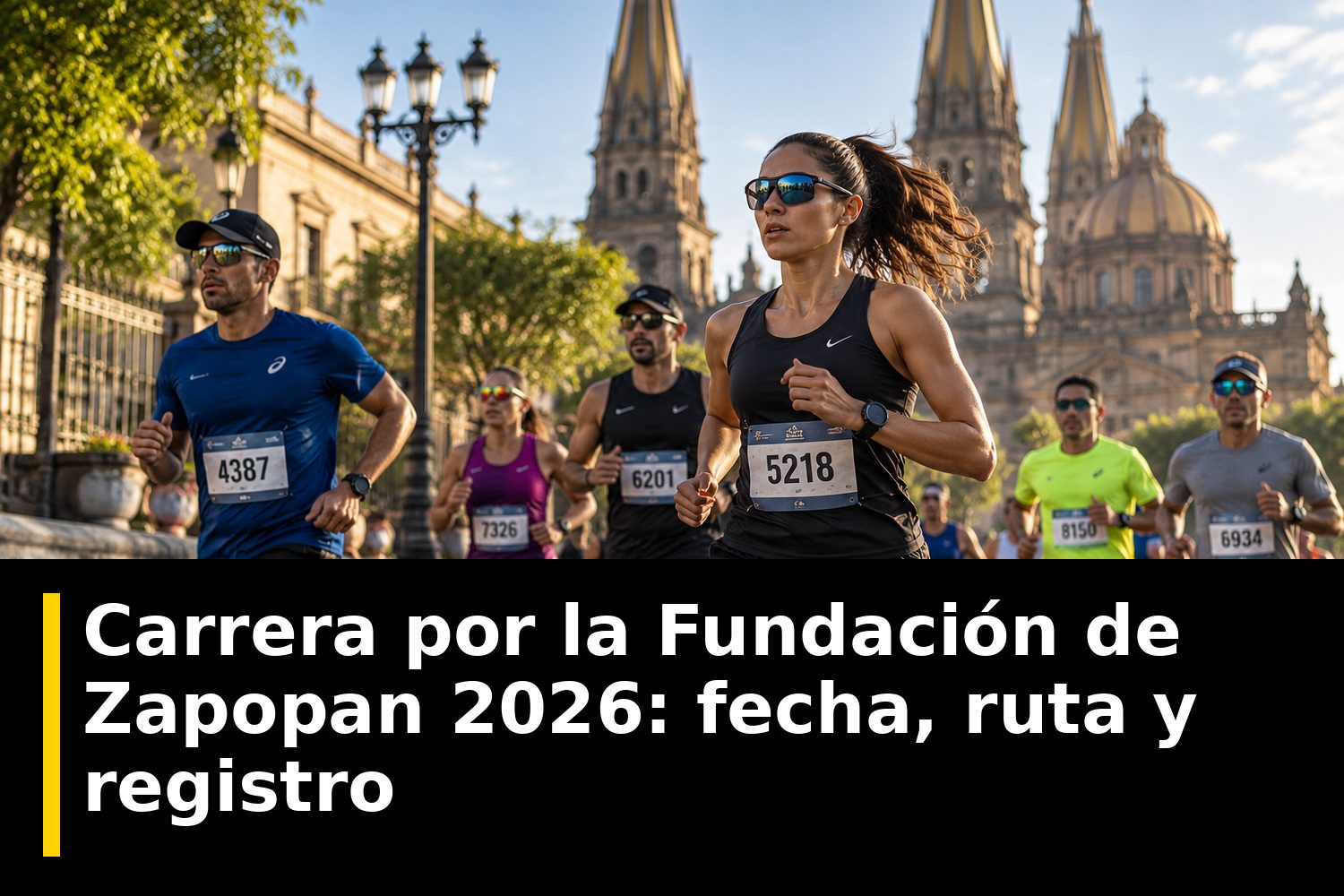 Salida de la Carrera por la Fundación de Zapopan sobre avenida Hidalgo, frente al Palacio Municipal, de madrugada