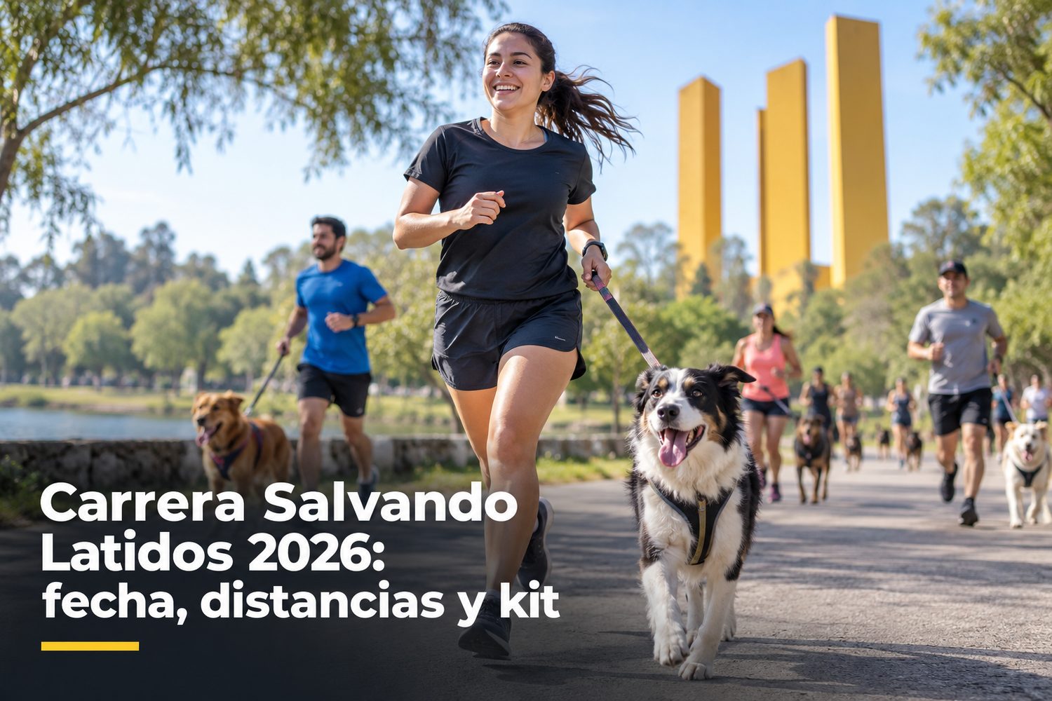 Corredora con su perro en la carrera de mascotas de Salvando Latidos, junto a las Torres Amarillas del Parque Metropolitano