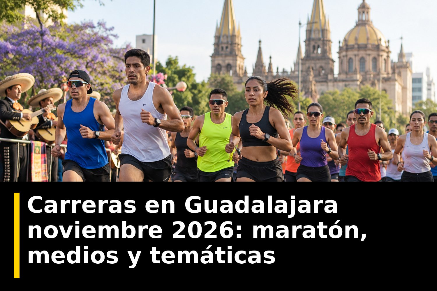 Corredores del Maratón Internacional de Guadalajara en una avenida de la ciudad durante los primeros kilómetros