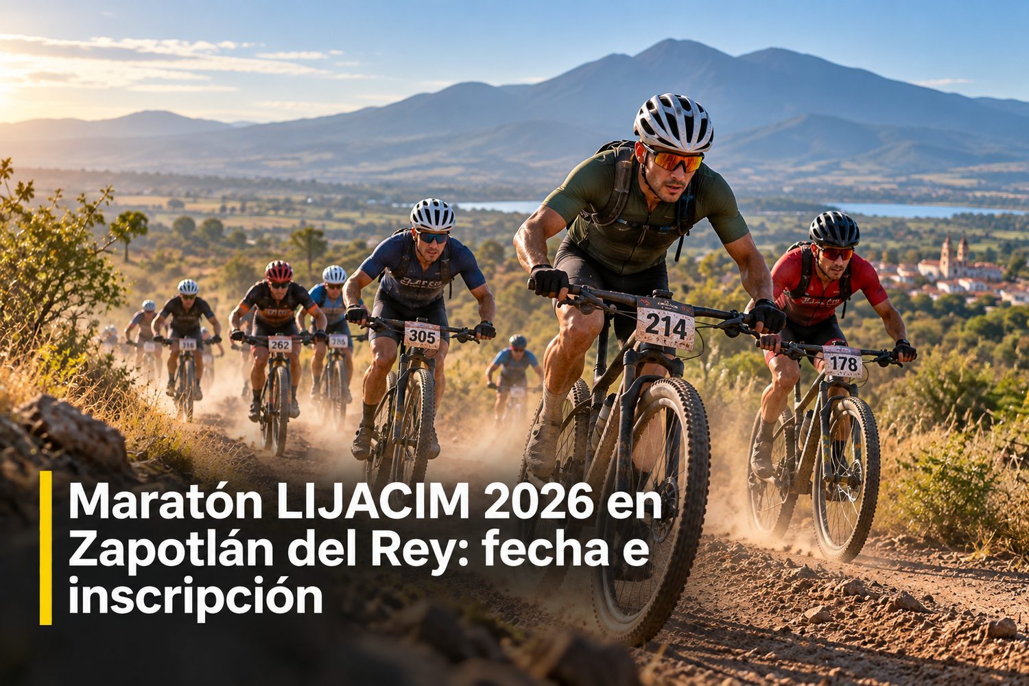Ciclistas de montaña rodando en fila por una terracería rodeada de campo en la región de Zapotlán del Rey, Jalisco