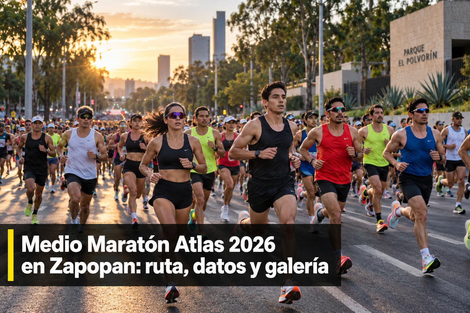 Corredores del Medio Maratón Atlas 2026 sobre Av. Patria en Zapopan, en los primeros kilómetros de la carrera