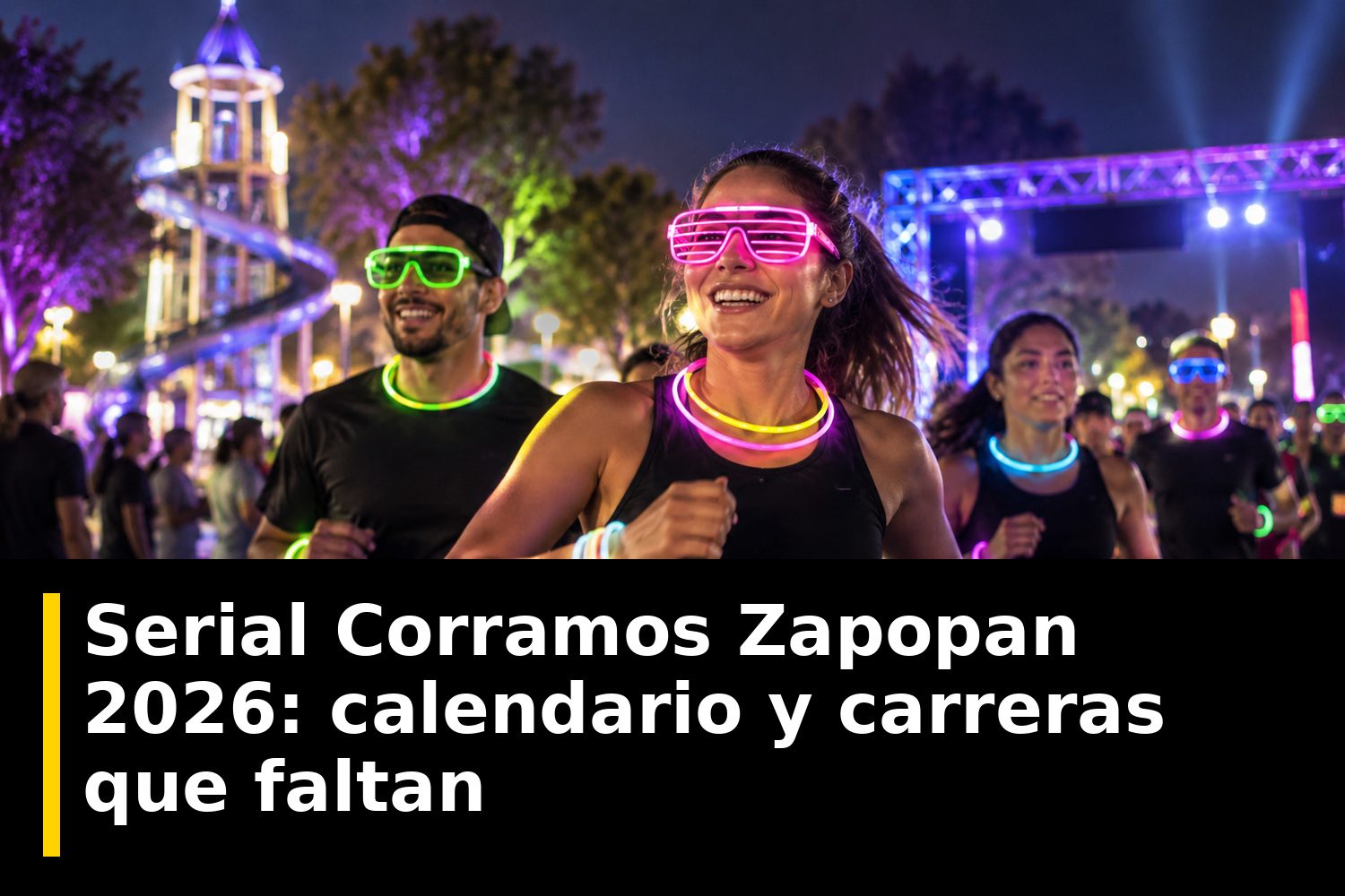 Pelotón de corredores del Serial Corramos Zapopan en la salida frente al Palacio Municipal de Zapopan, de madrugada